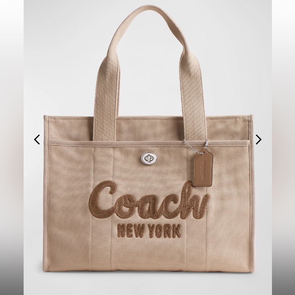 Coach Beige Canvas Tote with Brown Logo